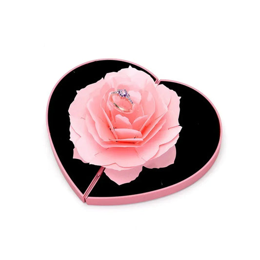 3D Heart Shape Rose Flower Ring Box Set