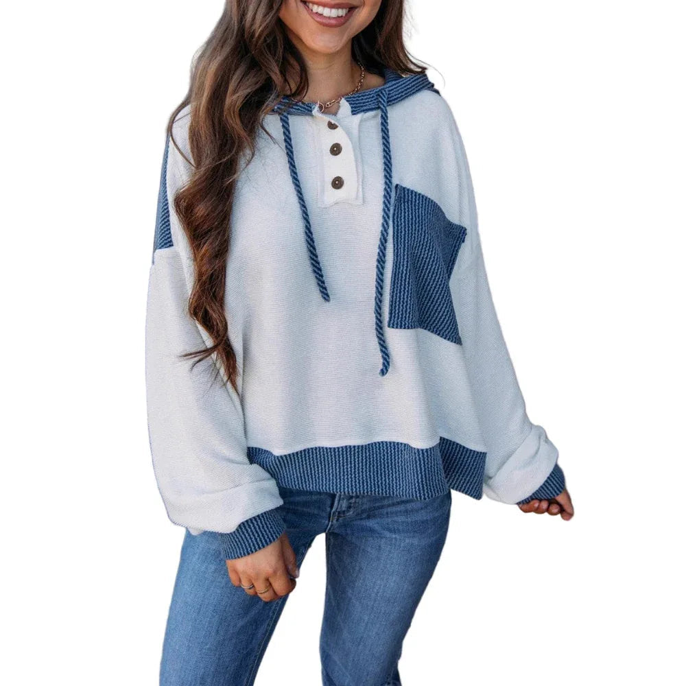 Women's Hoodie Contrast Color Twist Strip Hooded Sweater
