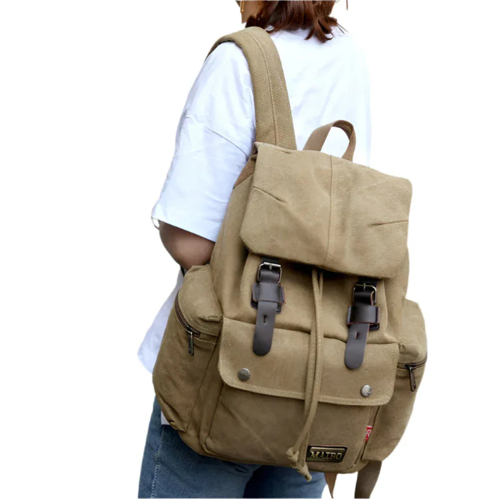 Men And Women Breathable Large Capacity Multiple Pockets Canvas Backpack For Travelling Camping & Hiking