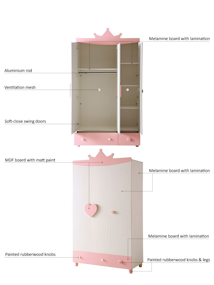 Princess Isabella Pink Wardrobe Cabinet-4