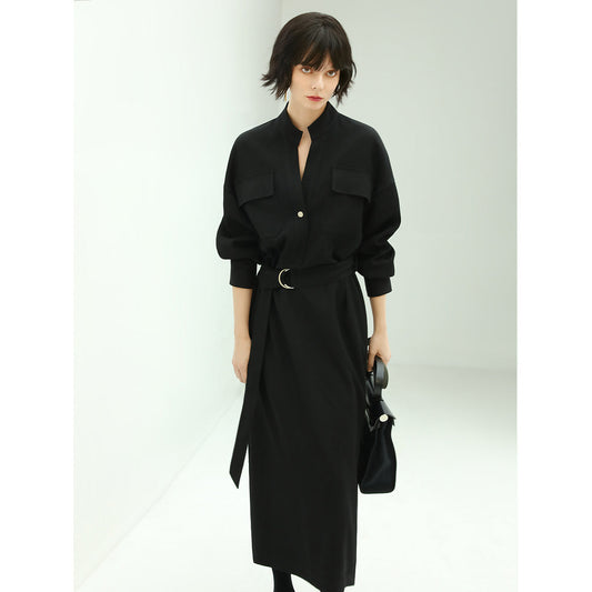 Structured Belted Black Shirt Dress-1