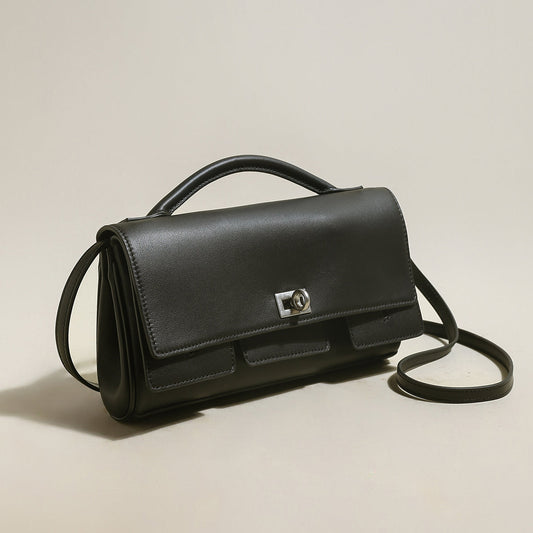 Structured Black Rectangular Satchel Clutch Bag-1