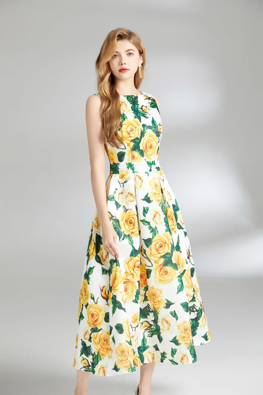 Sunshine Daydream Sleeveless Boat Neck Dress-1