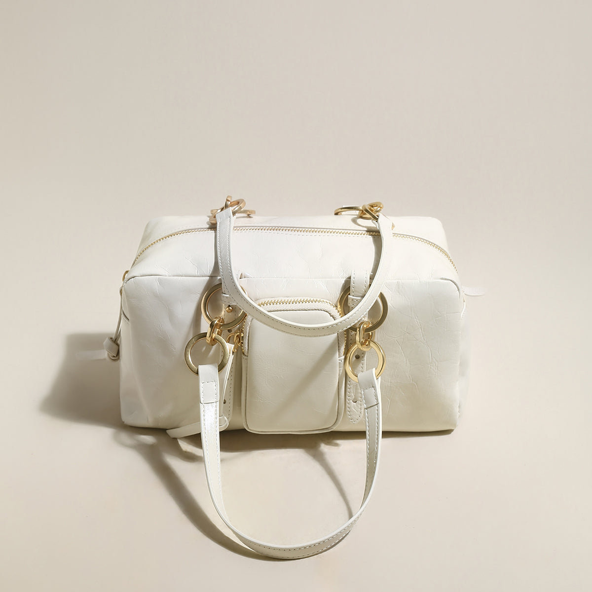 Two Way Shiny Wrinkled Leather Shoulder Bag-7