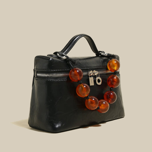 Vintage Vanity Shoulder Bag with Resin Bead Strap-1