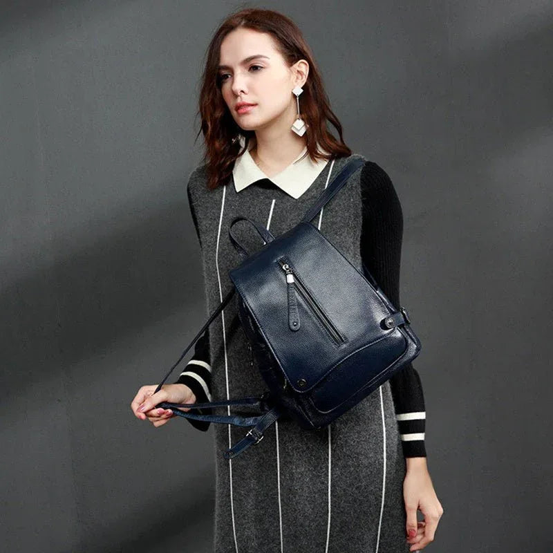 Women's Leather Backpack With Unique Zipper Design