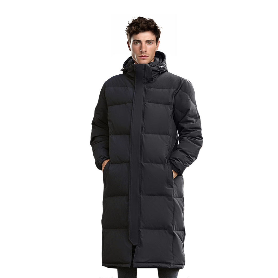 Black Large Winter Hooded Overcoat Long Jacket Stylish Lightweight Quilted Warm Puffer Coat