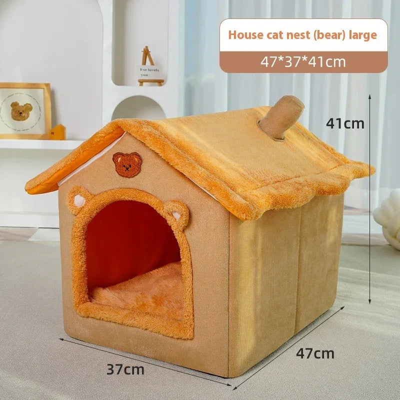 Cute Universal Pet Dog Cat House With Removable And Washable Pet Bed