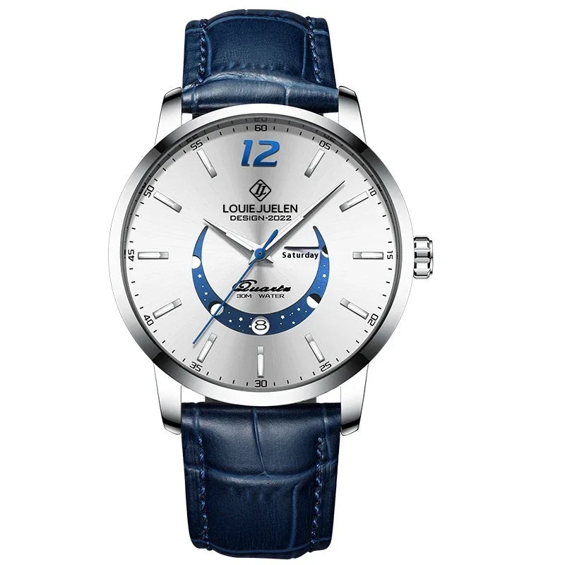 Luminous Waterproof Wrist Watch Men's Fashion Genuine Leather Strap Quartz Watch
