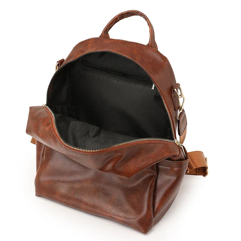 Women's Large Capacity PU Leather Travel School Work Backpack