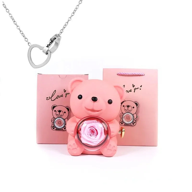 Ewige Rose Teddybär mit Halskette