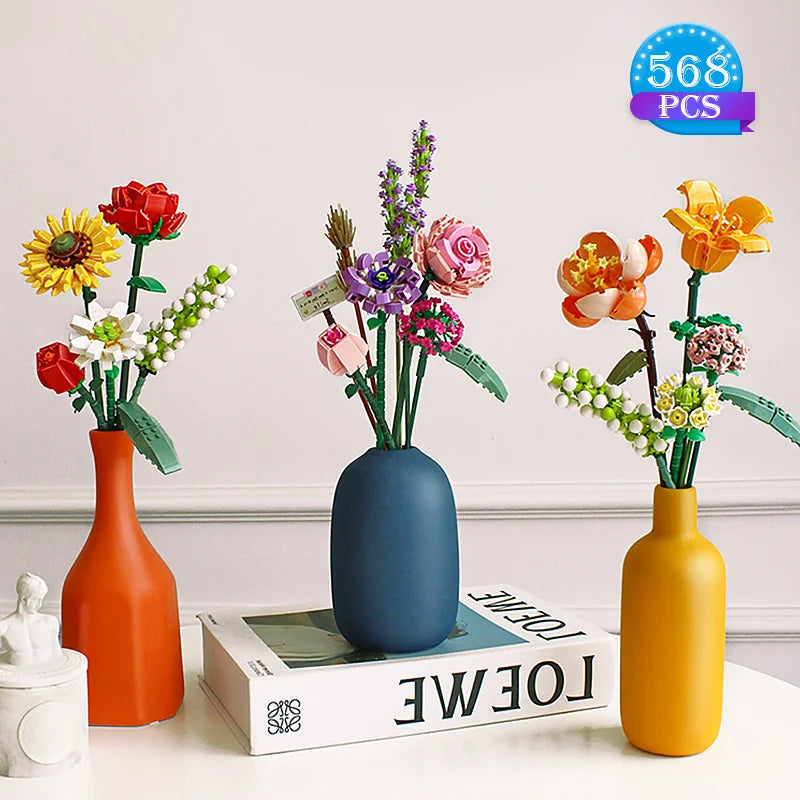 Romantischer Rosenblumen-Blöcke-Blumenstrauß
