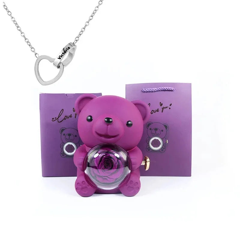 Ewige Rose Teddybär mit Halskette