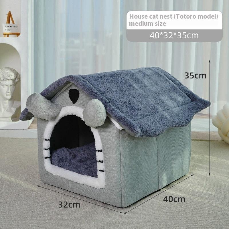 Cute Universal Pet Dog Cat House With Removable And Washable Pet Bed