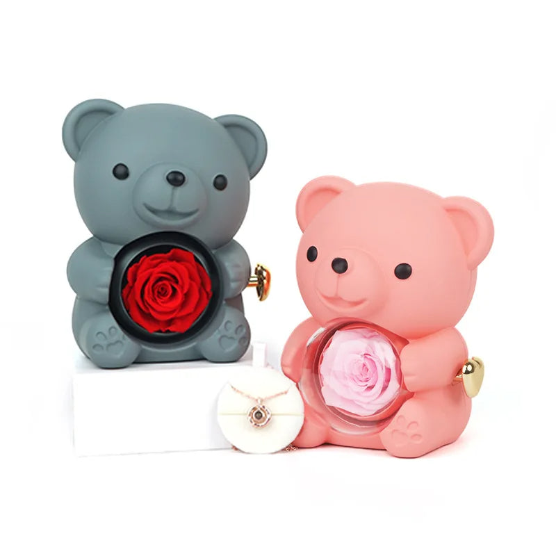 Ewige Rose Teddybär mit Halskette