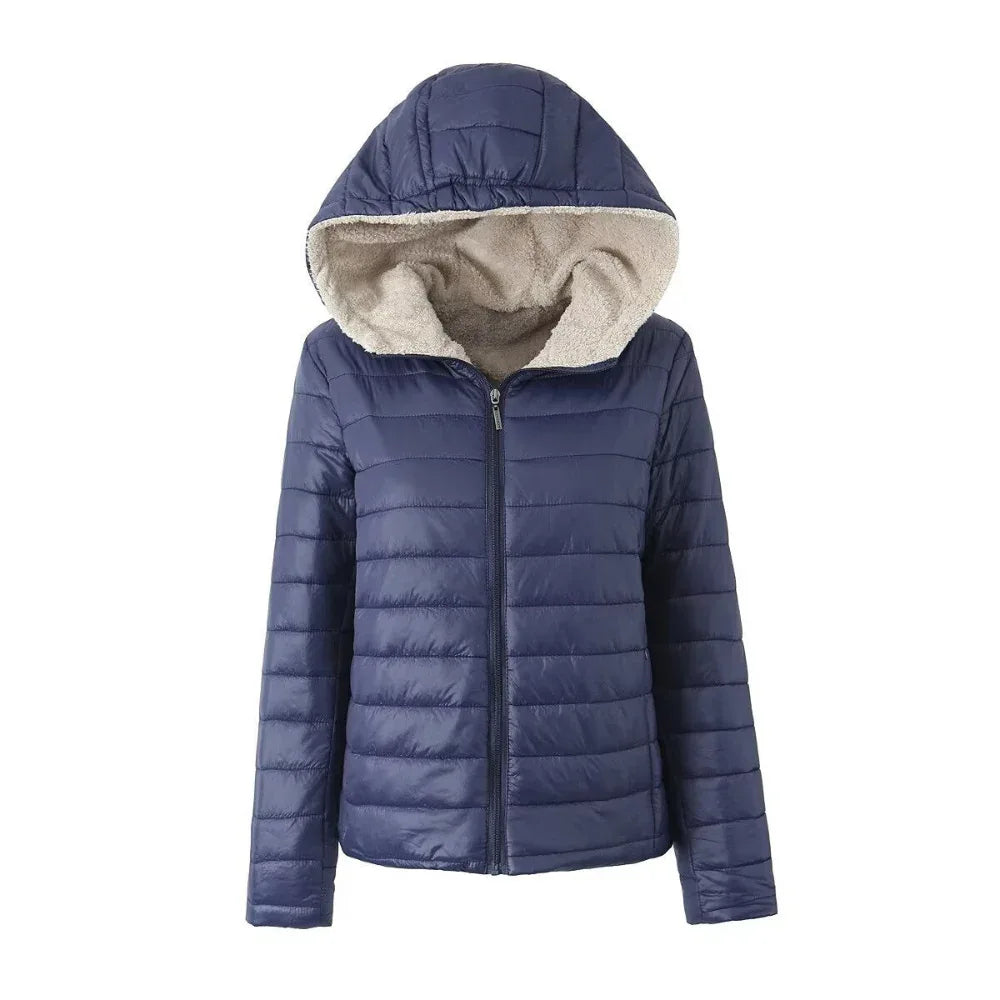 Women's Short Velvet Loose Hooded Cotton Warm Winter Jacket
