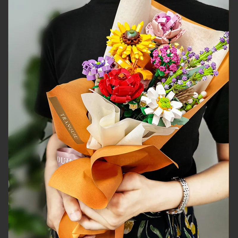 Romantischer Rosenblumen-Blöcke-Blumenstrauß