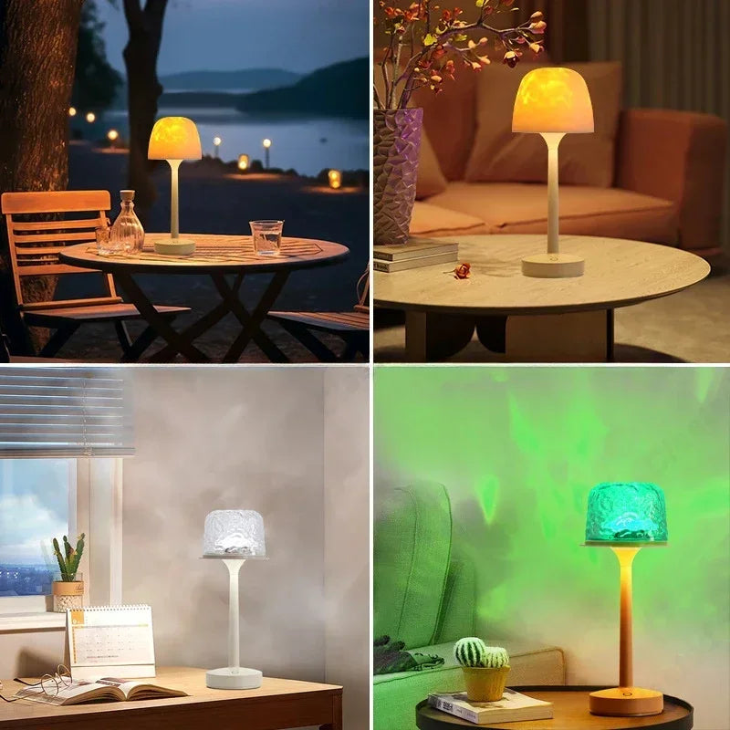 Pilz-Tischlampe mit Wasserwellenprojektion