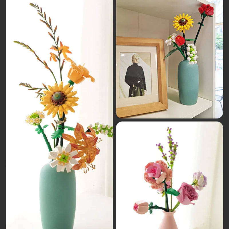 Romantischer Rosenblumen-Blöcke-Blumenstrauß