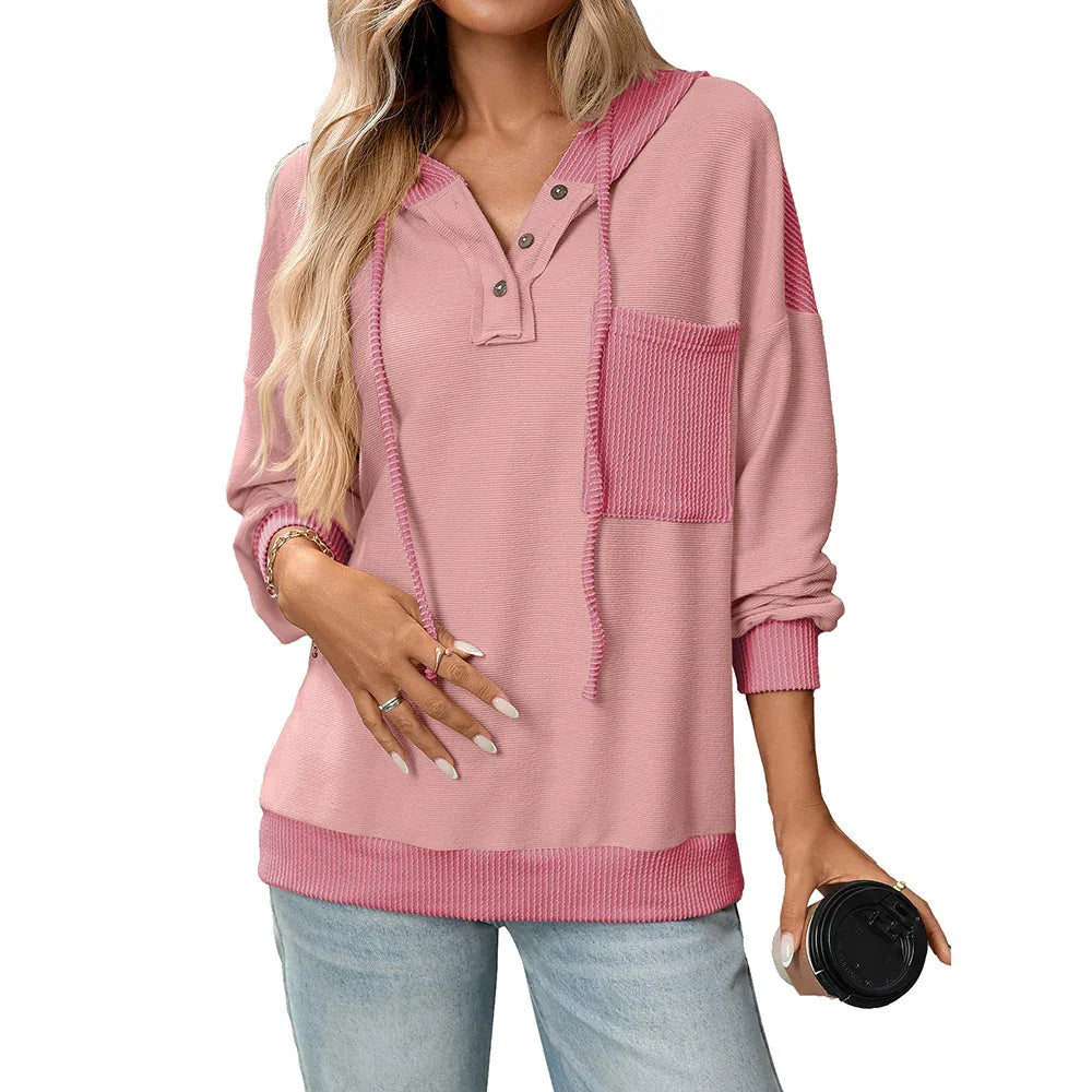 Women's Hoodie Contrast Color Twist Strip Hooded Sweater