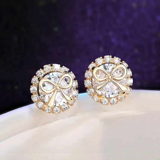 Women's Bow Stud Earrings Sweet Accessory Micro Inlaid Zircon