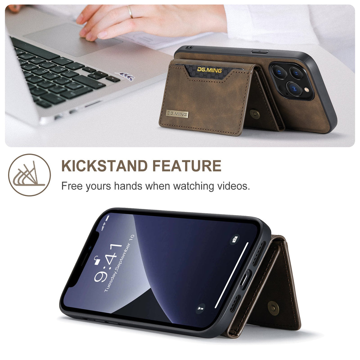 2-in-1 abnehmbare iPhone-Lederhülle, Brieftasche und Kartenhalter