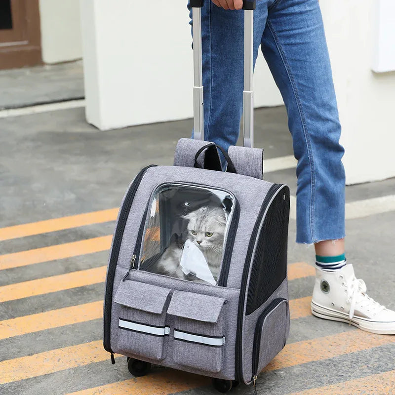 Double Shoulder Pull Rod Breathable Foldable Pet Cat Dog Bag Backpack
