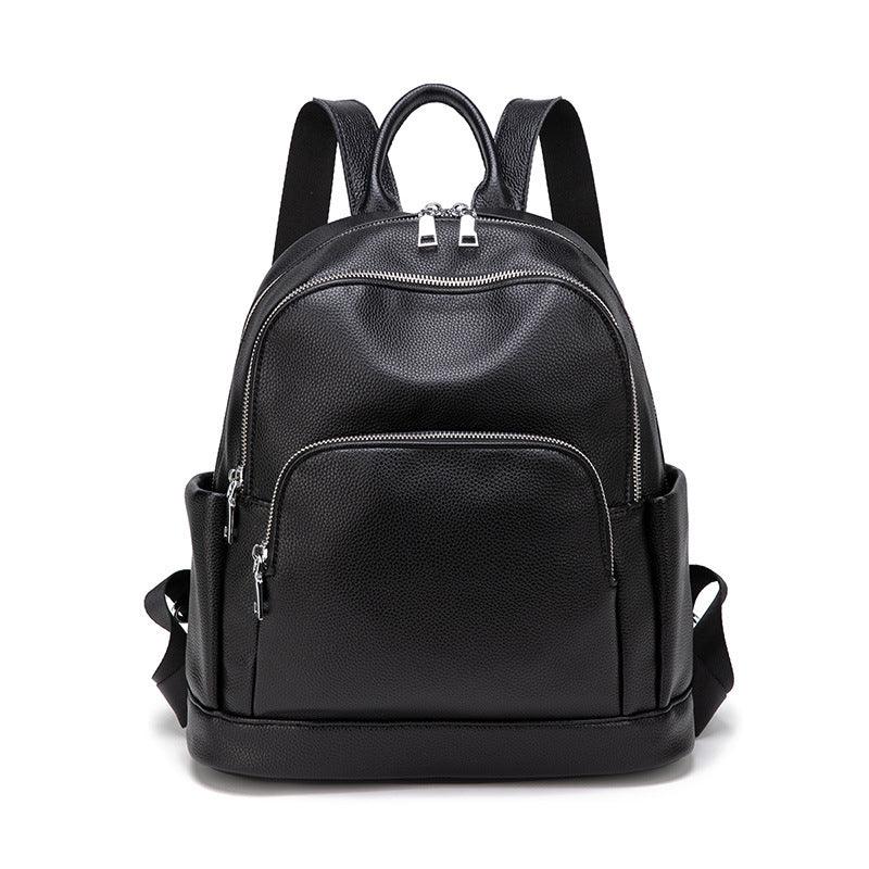 Fashionable Solid Color Large Capacity Trendy Women's Backpack Soft Leather Bag