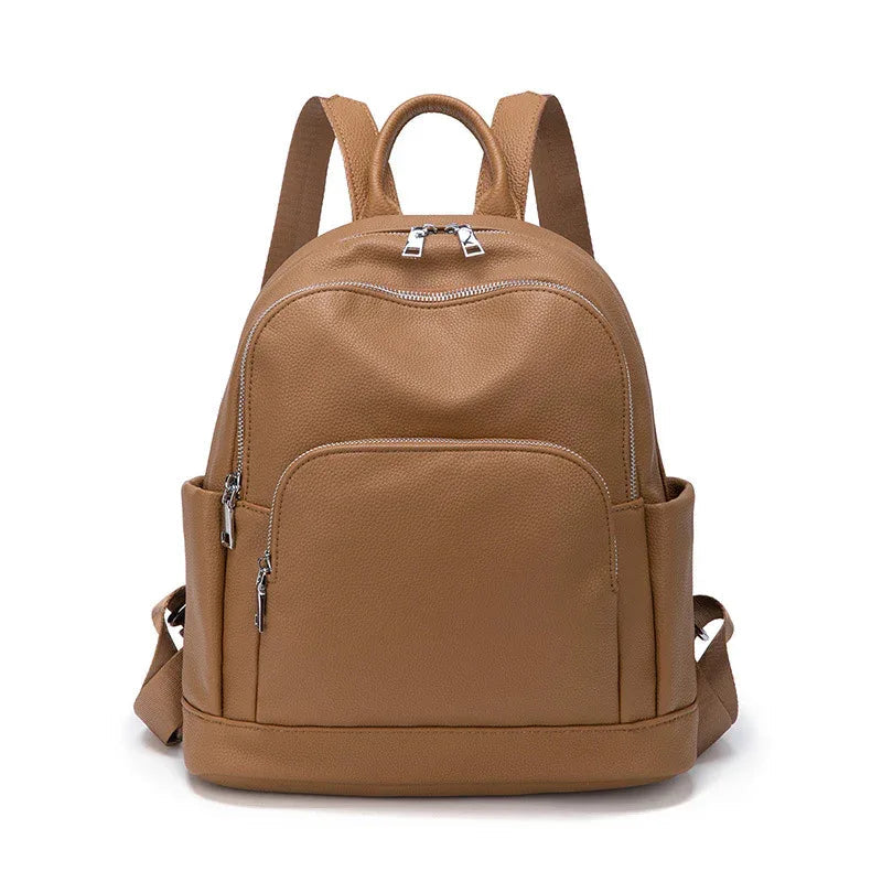 Fashionable Solid Color Large Capacity Trendy Women's Backpack Soft Leather Bag