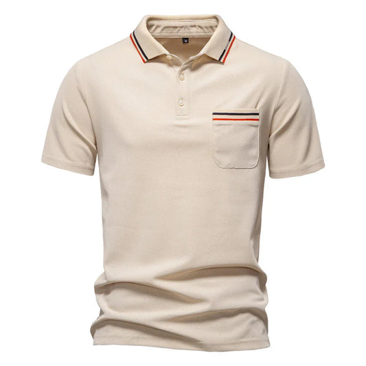 Short-Sleeved Polo Shirt Striped Lapel Business Casual Top Men
