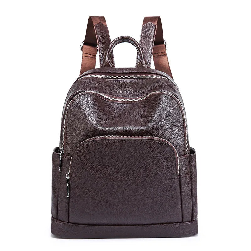 Fashionable Solid Color Large Capacity Trendy Women's Backpack Soft Leather Bag