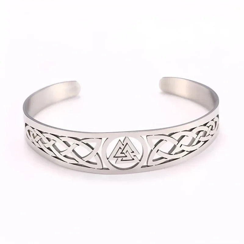 Asgard Crafted Handcrafted Viking Stainless Steel Valknut Symbol & Celtic Design Open Bracelet