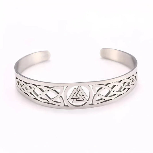 Asgard Crafted Handcrafted Viking Stainless Steel Valknut Symbol & Celtic Design Open Bracelet