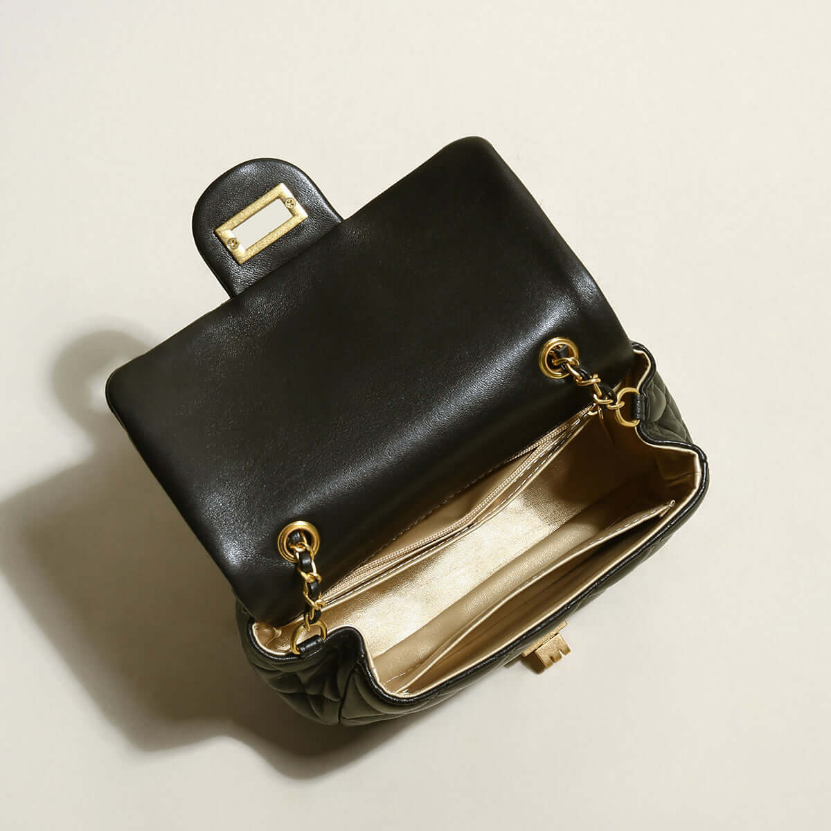 Black Quilted Bag with Golden Ball Leather Chain Straps-3