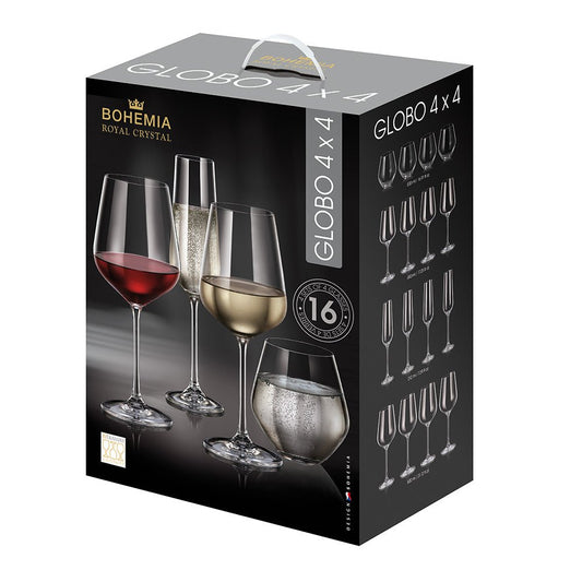 Bohemia Royal Crystal Globo glas-set 16 delar – 4×4