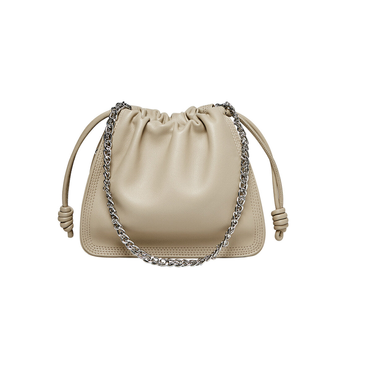 Chain Strap Drawstring Leather Bucket Bag-0