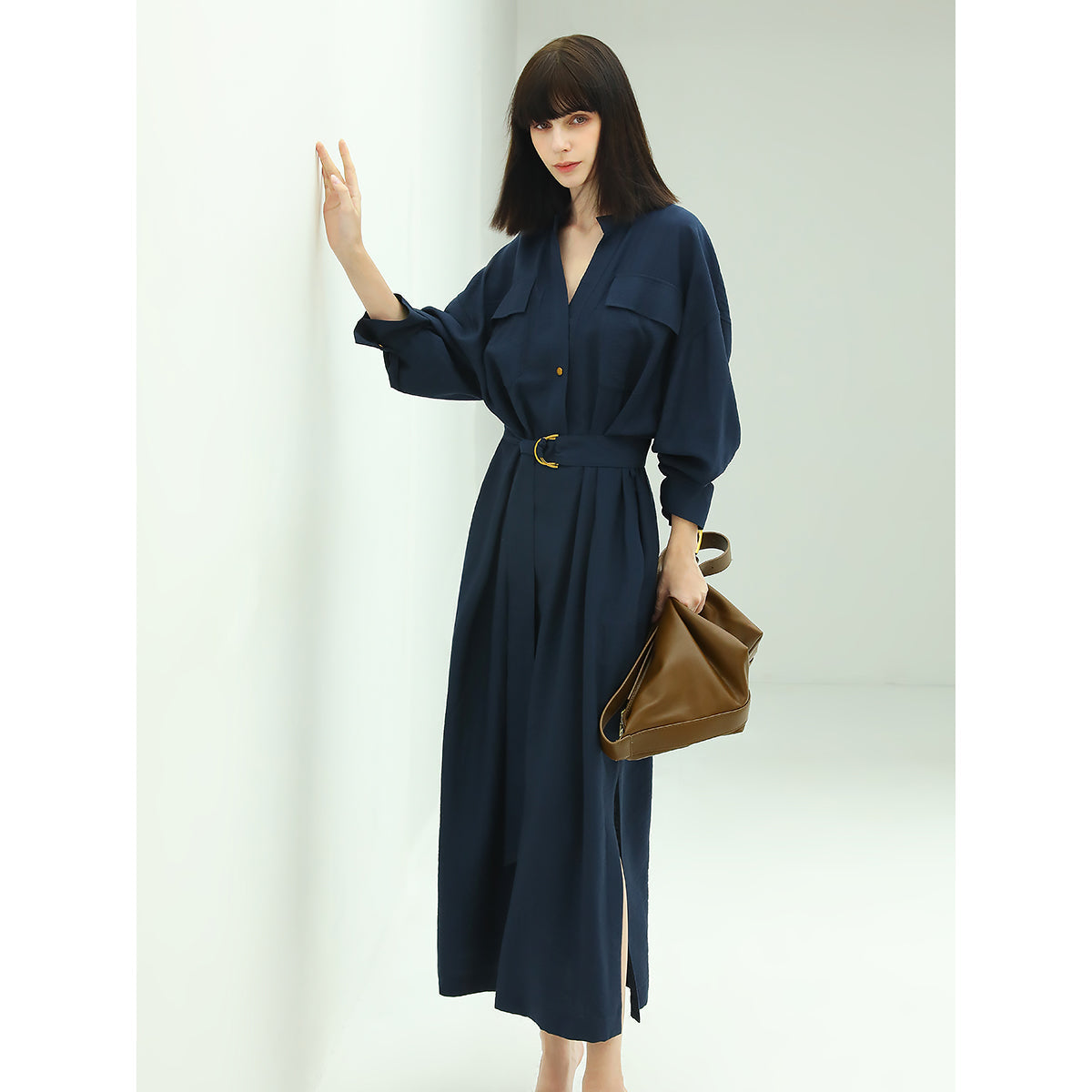 Classic Belted Navy Shirt Dress-2