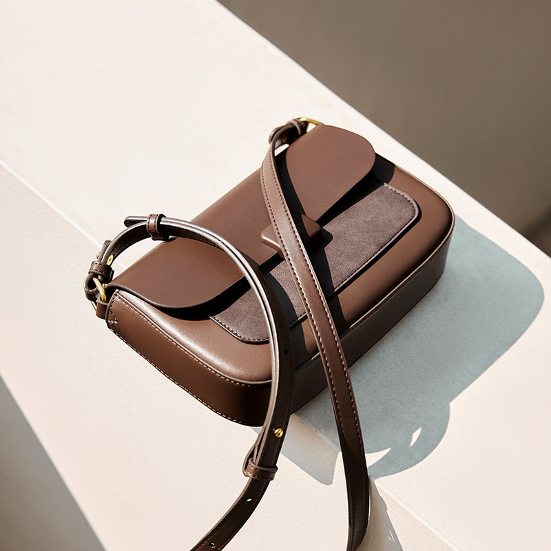 Compact Coffee Leather Box Shoulder Bag-2