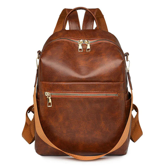 Women's Large Capacity PU Leather Travel School Work Backpack
