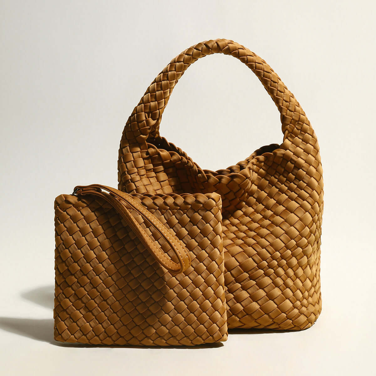 Earthy Medium Woven Top Handle Bag-1