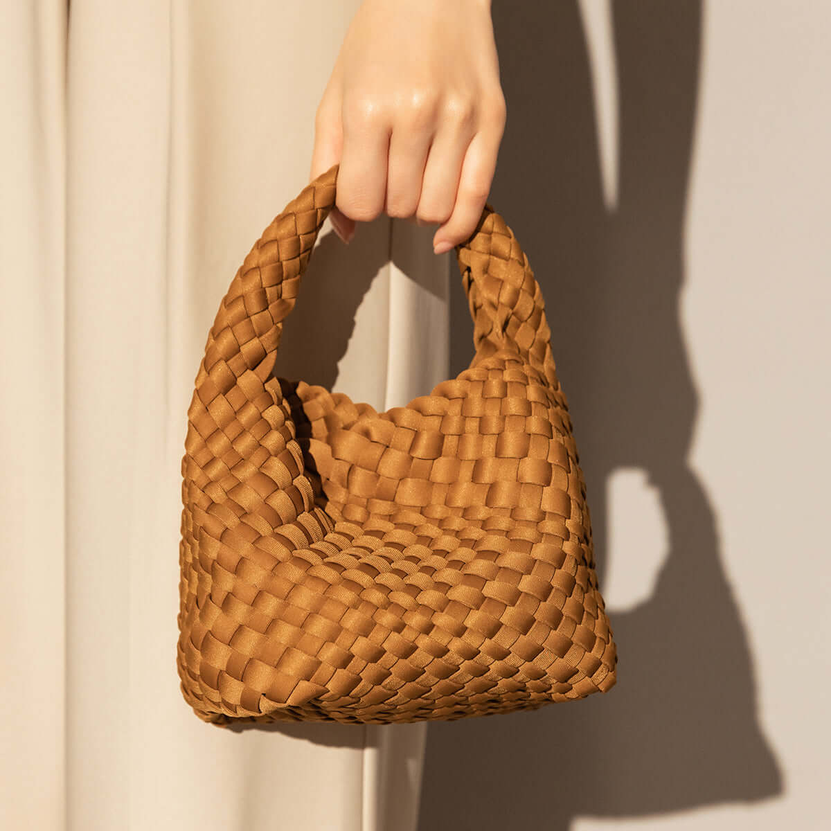 Earthy Medium Woven Top Handle Bag-0