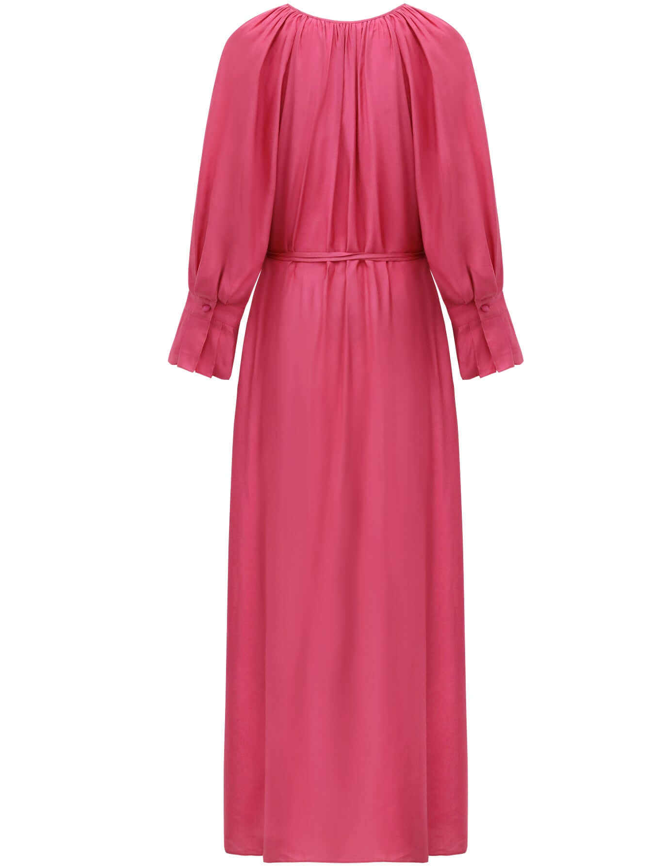 Elegant Pleated Rosebud Pink Blossom Shirt Dress-4