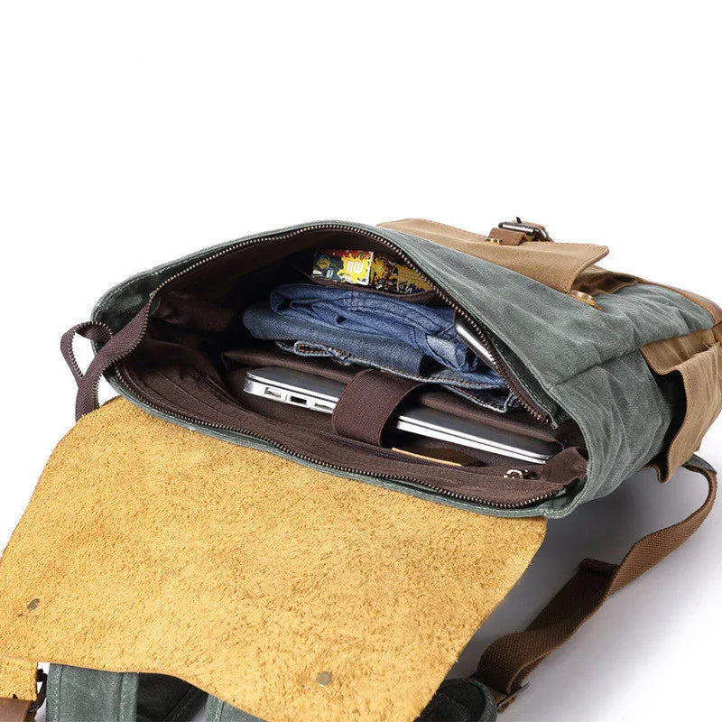 Men's Canvas And Leather Travel Backpack