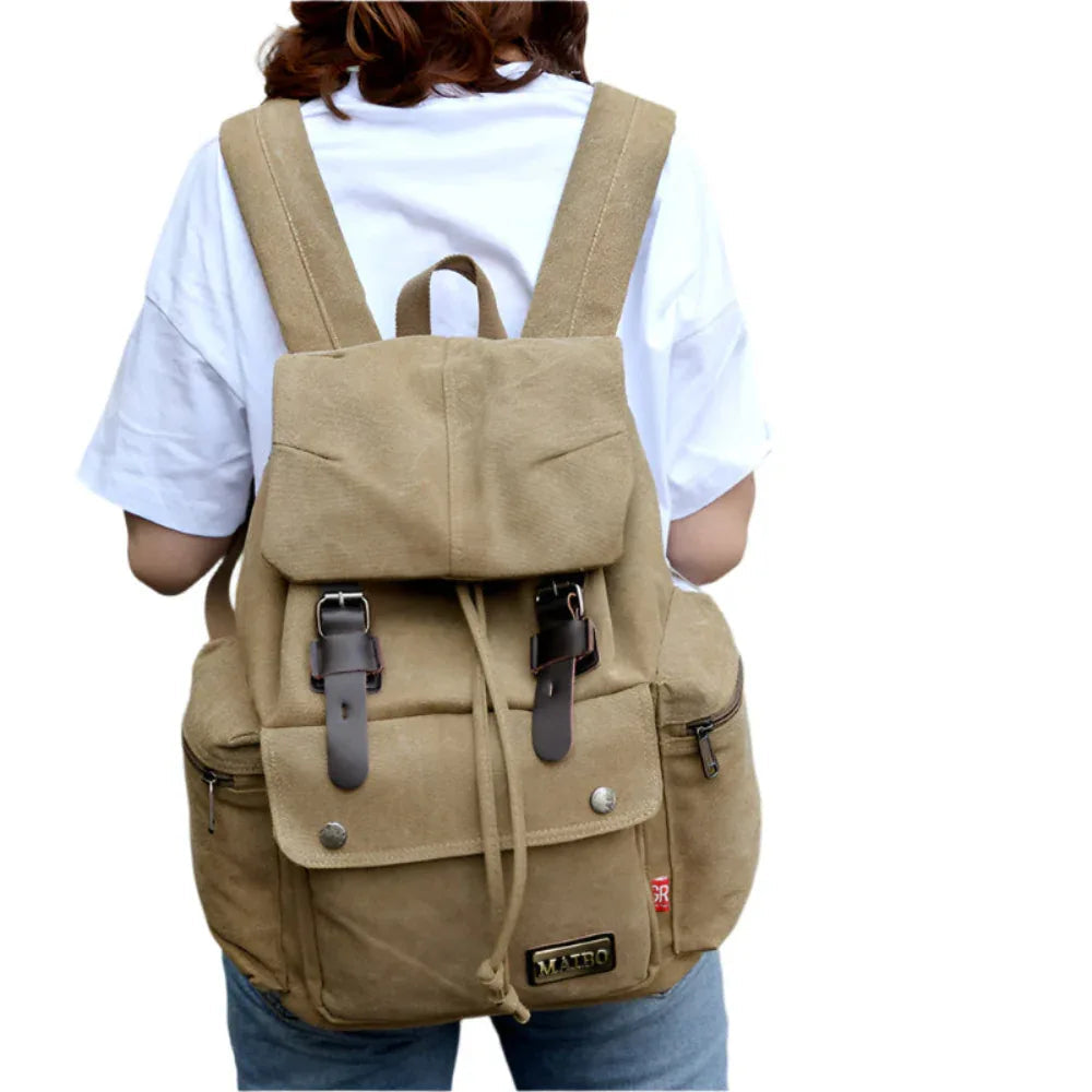 Men And Women Breathable Large Capacity Multiple Pockets Canvas Backpack For Travelling Camping & Hiking