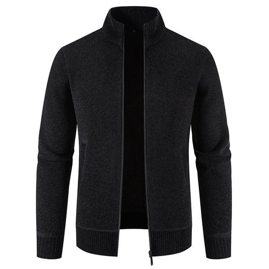 Fleece-Lined Thickened Men's Knitted Stand Collar Sweaters