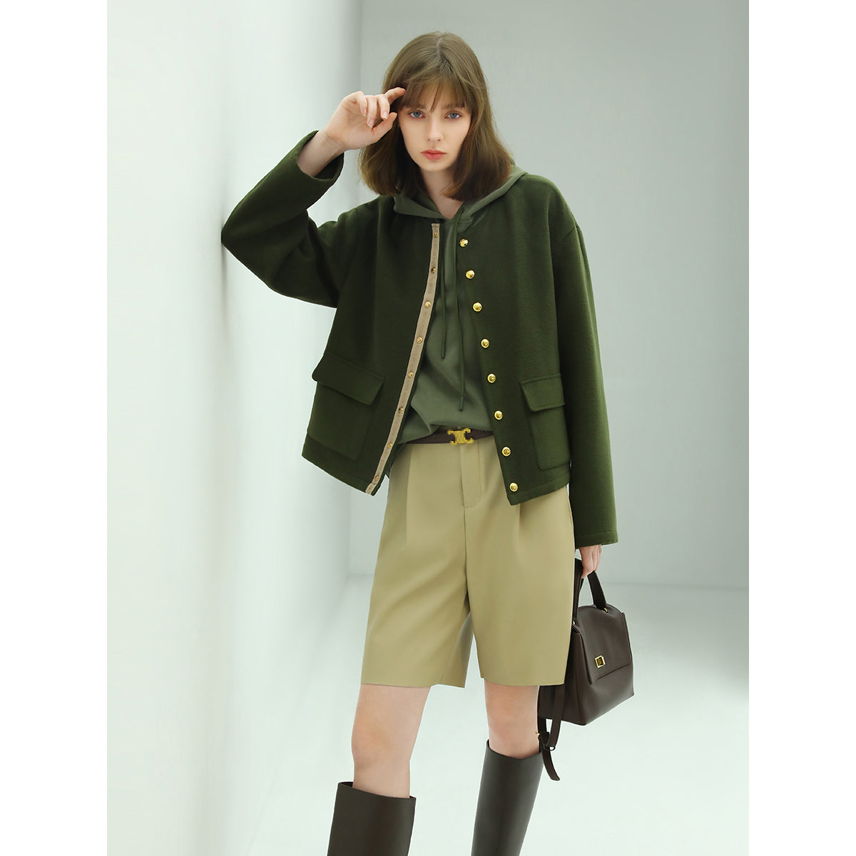 Green Letterman Jacket with Gold Snap Buttons-2