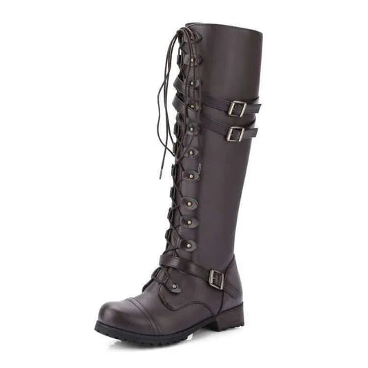 High Over The Knee Round Toe Lace-Up Women's Boots