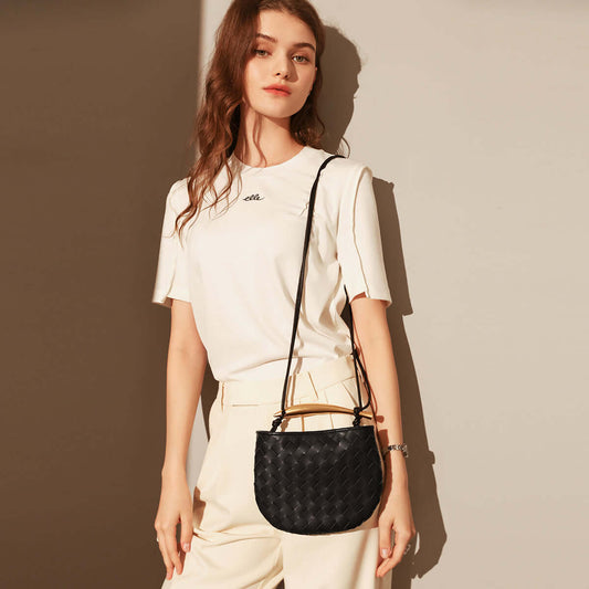 Italian Life Woven Shoulder Bag with Sculptured Handle-1