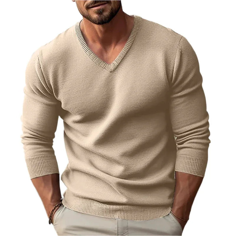 Knitted V-Neck Slim Fit Long Sleeve Sweater For Men