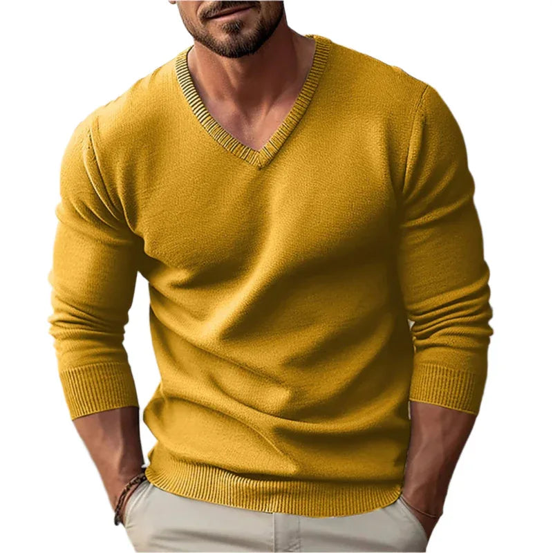 Knitted V-Neck Slim Fit Long Sleeve Sweater For Men